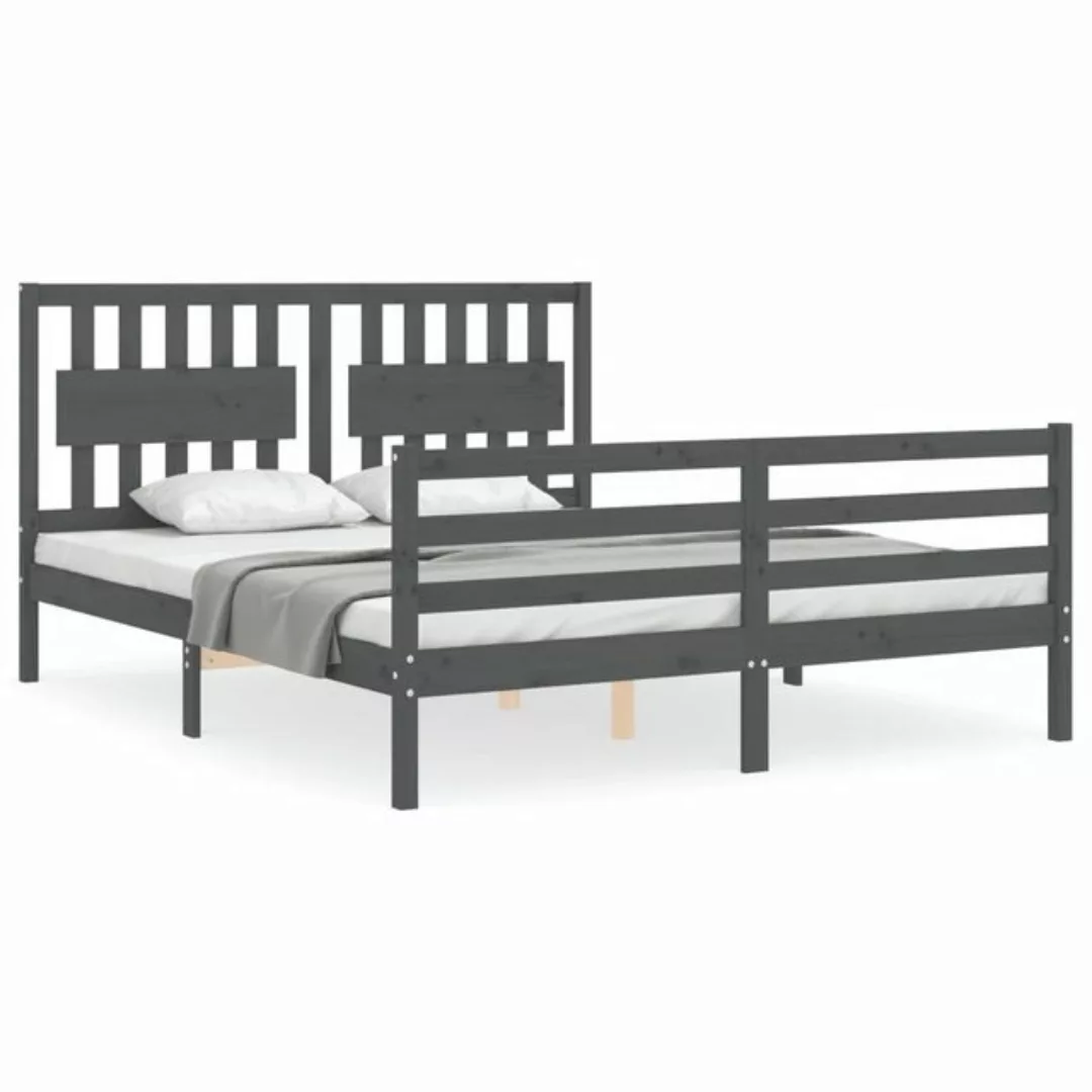 furnicato Bett Massivholzbett mit Kopfteil Grau 160x200 cm günstig online kaufen