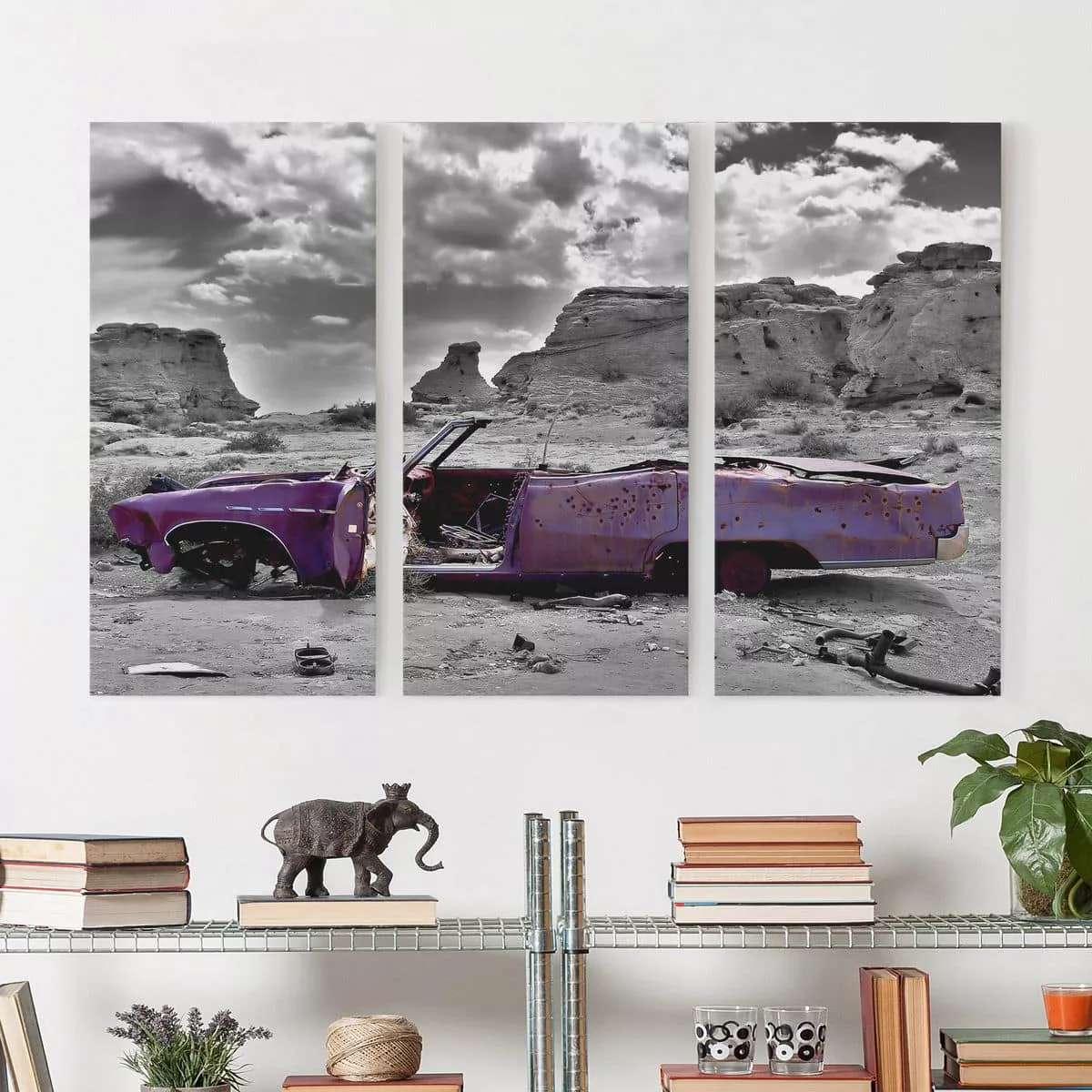 3-teiliges Leinwandbild Schwarz-Weiß - Querformat Pink Cadillac günstig online kaufen