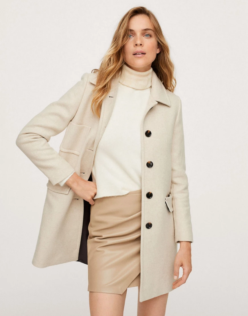 Mango – Eleganter Mantel mit Knopfleiste und Kragen in Creme-Neutral günstig online kaufen