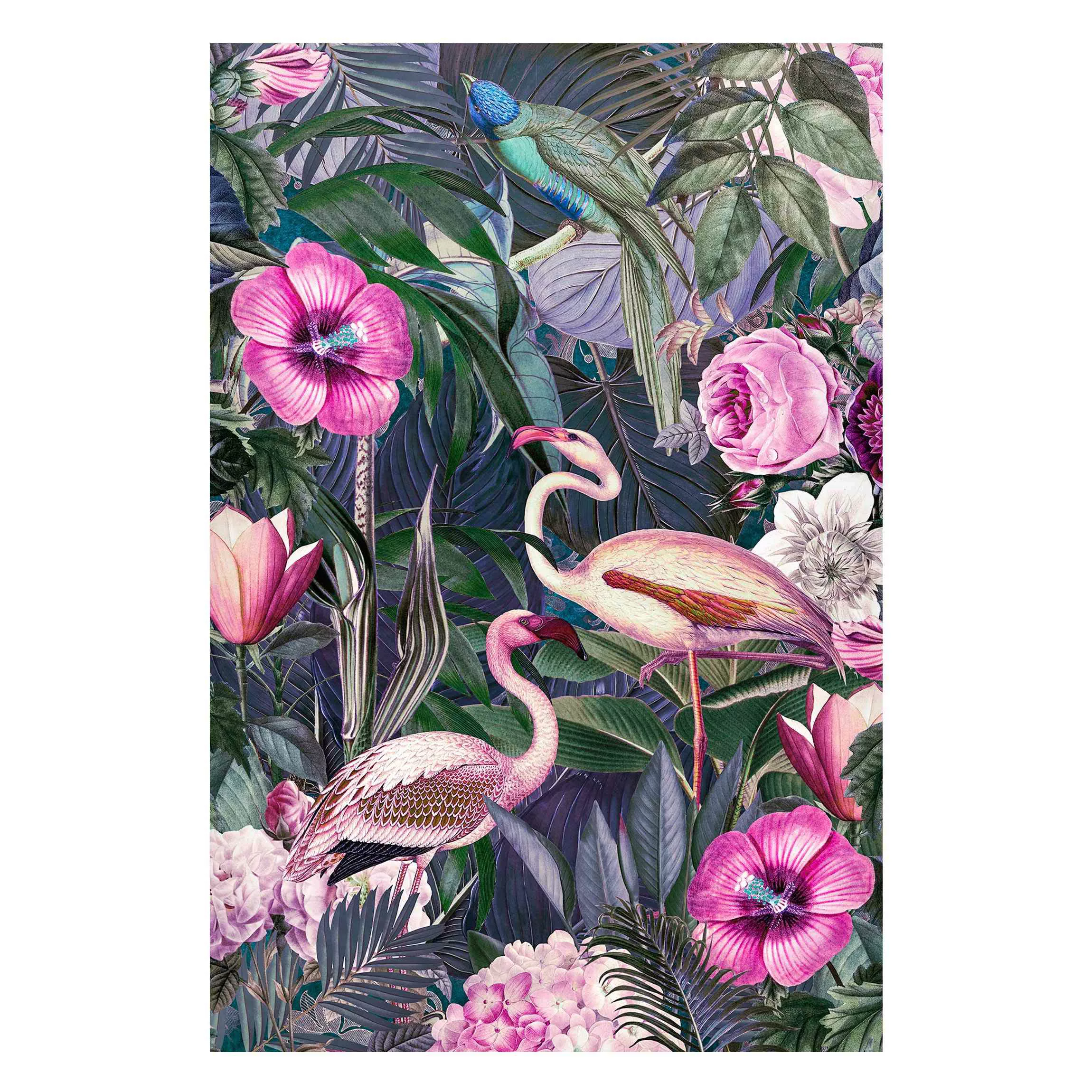 Magnettafel Blume Bunte Collage - Pinke Flamingos im Dschungel günstig online kaufen