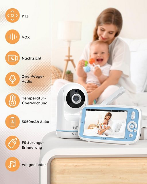 Boifun Video-Babyphone Babyphone mit 2 Stück Kamera 5 Zoll Baby Monitor 720 günstig online kaufen