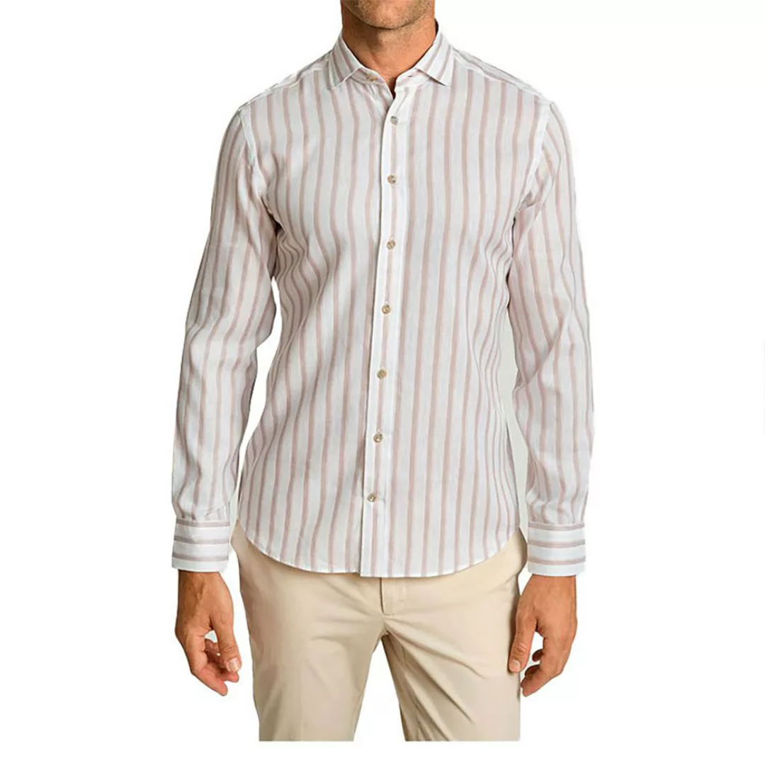 Hackett Herringbone Stripe Langarm Hemd M Tan / White günstig online kaufen
