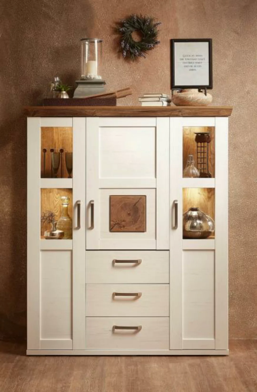 maison bleue Highboard  Cendo ¦ weiß ¦ Maße (cm): B: 128 H: 153 T: 42 Kommo günstig online kaufen