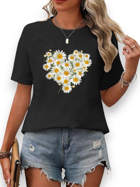 PYL Rundhalsshirt Damen Sommer Kurzarmbluse Valentinstag Gänseblümchen Prin günstig online kaufen