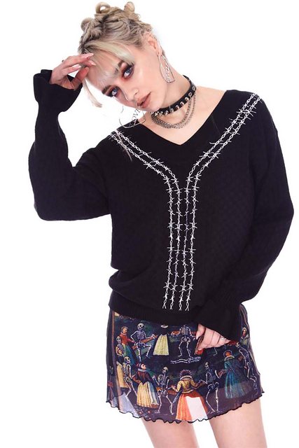 Jawbreaker Strickpullover Barbed Wire Strickpullover Bestickt Gothic Punk G günstig online kaufen