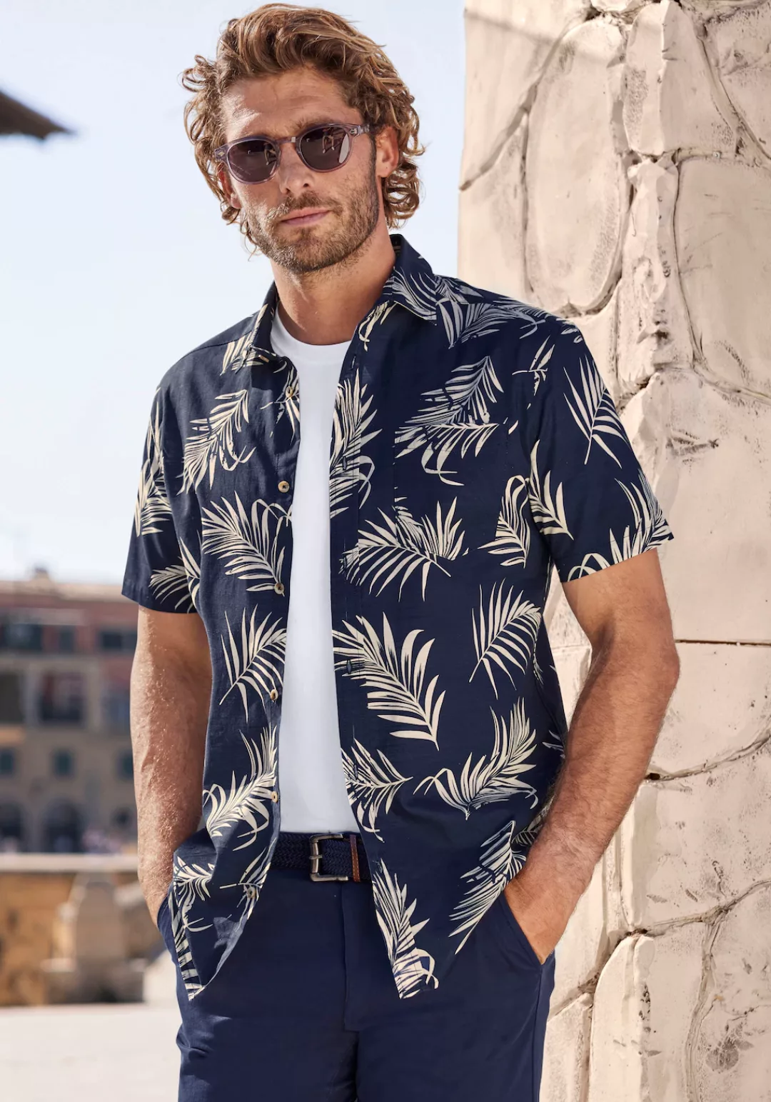 John Devin Hawaiihemd Regular fit Langarm, Freizeithemd mit Palmenprint aus günstig online kaufen