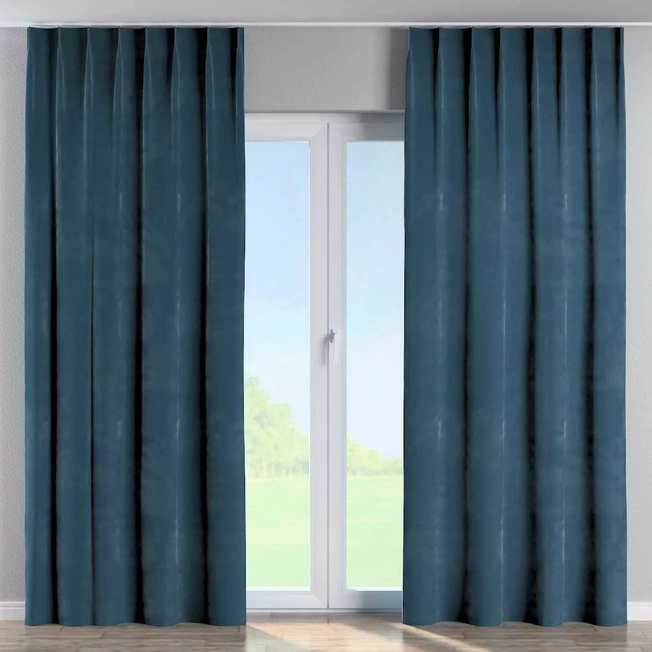 Vorhang mit flämischen 1-er Falten, blau, Velvet (704-16) günstig online kaufen