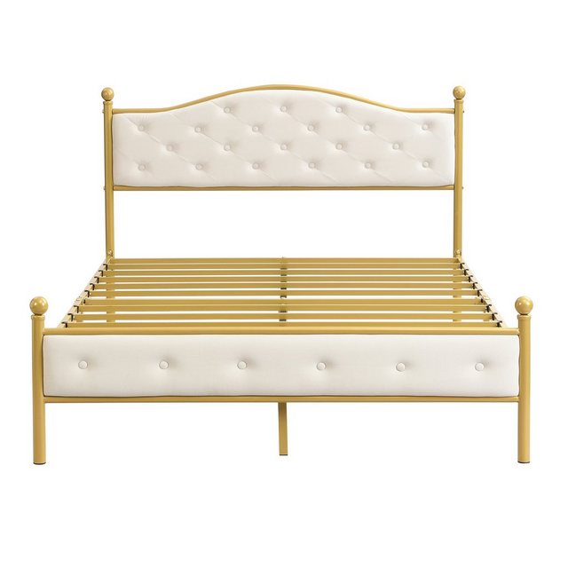 Flieks Metallbett, Doppelbett Polsterbett mit Lattenrost 140x200cm golden günstig online kaufen