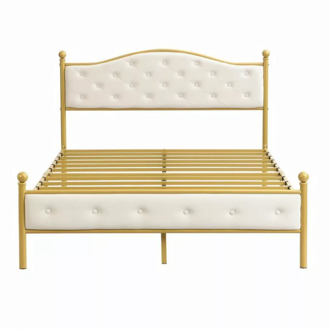 Flieks Metallbett, Doppelbett Polsterbett mit Lattenrost 140x200cm golden günstig online kaufen