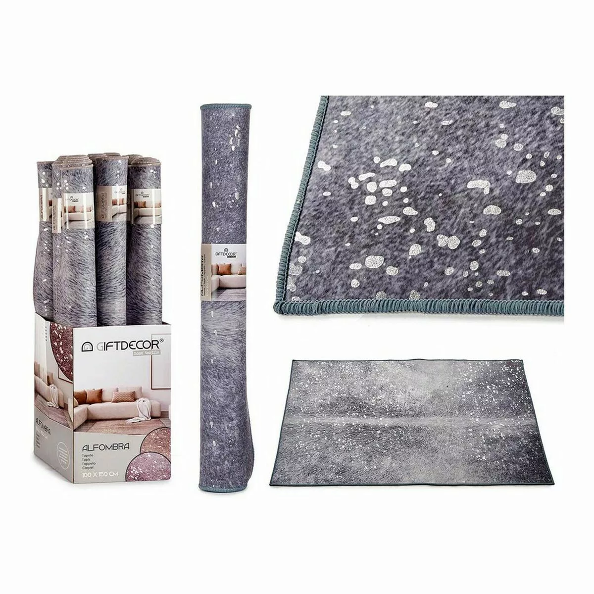 Teppich Grau Weiß Polyester (100 X 150 Cm) günstig online kaufen