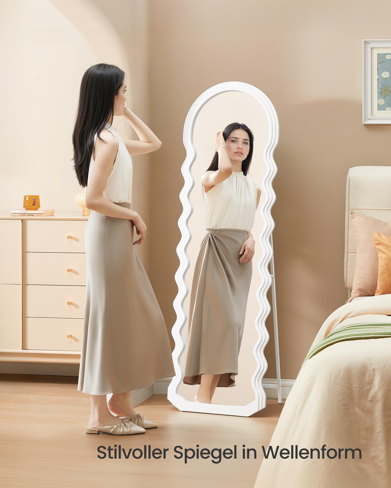 SONGMICS Standspiegel, Wellenform, Bodenspiegel, mit Ständer, günstig online kaufen