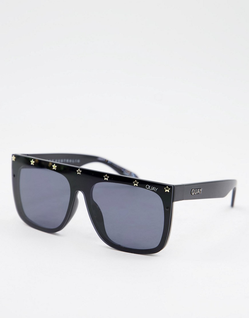 Quay – Oversized-Sonnenbrille in Schwarz mit goldfarbenen Nieten besetzt günstig online kaufen