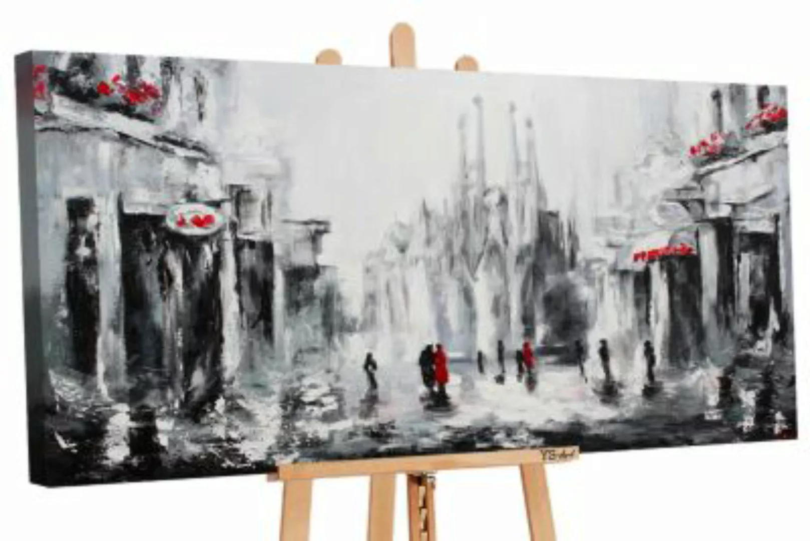YS-Art™ "Gemälde Acryl ""Barcelona"" handgemalt auf Leinwand 130x70 cm" gra günstig online kaufen