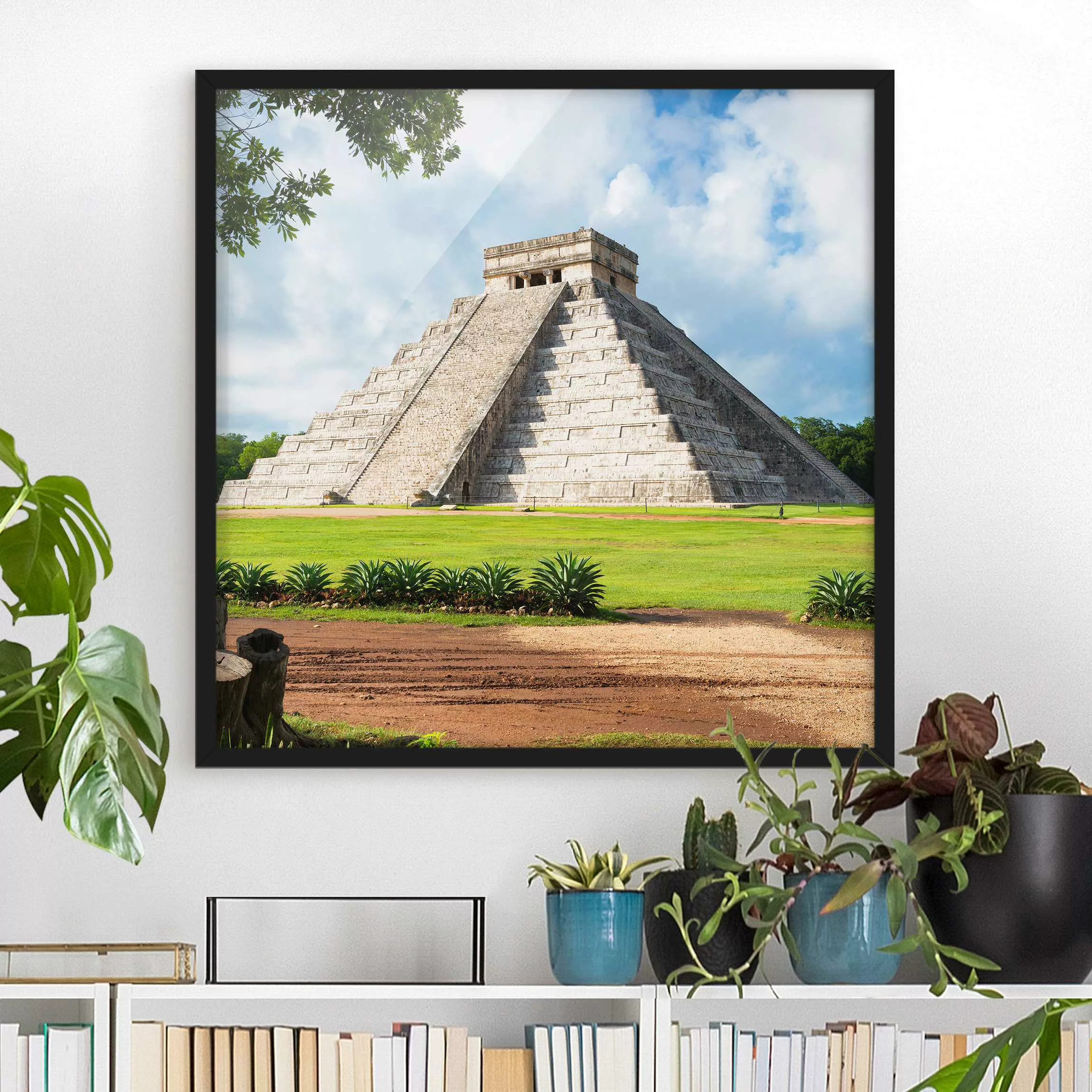 Bild mit Rahmen Natur & Landschaft - Quadrat El Castillo Pyramide günstig online kaufen