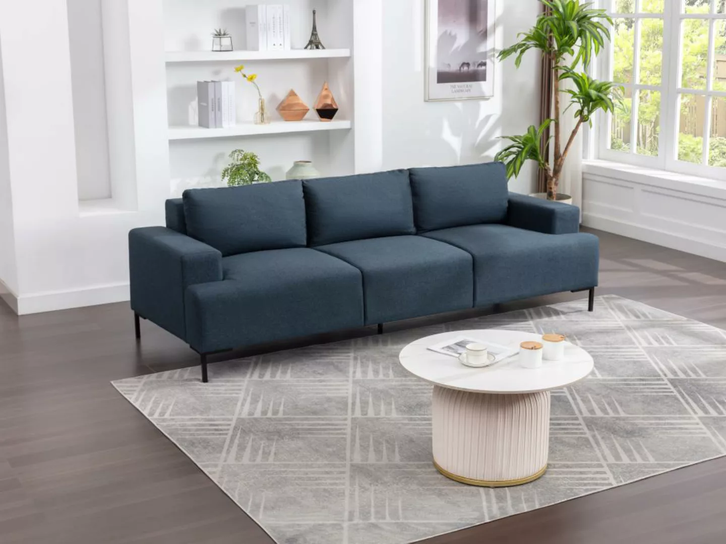 Sofa 3-Sitzer - Samt - Blau - MADALENI günstig online kaufen