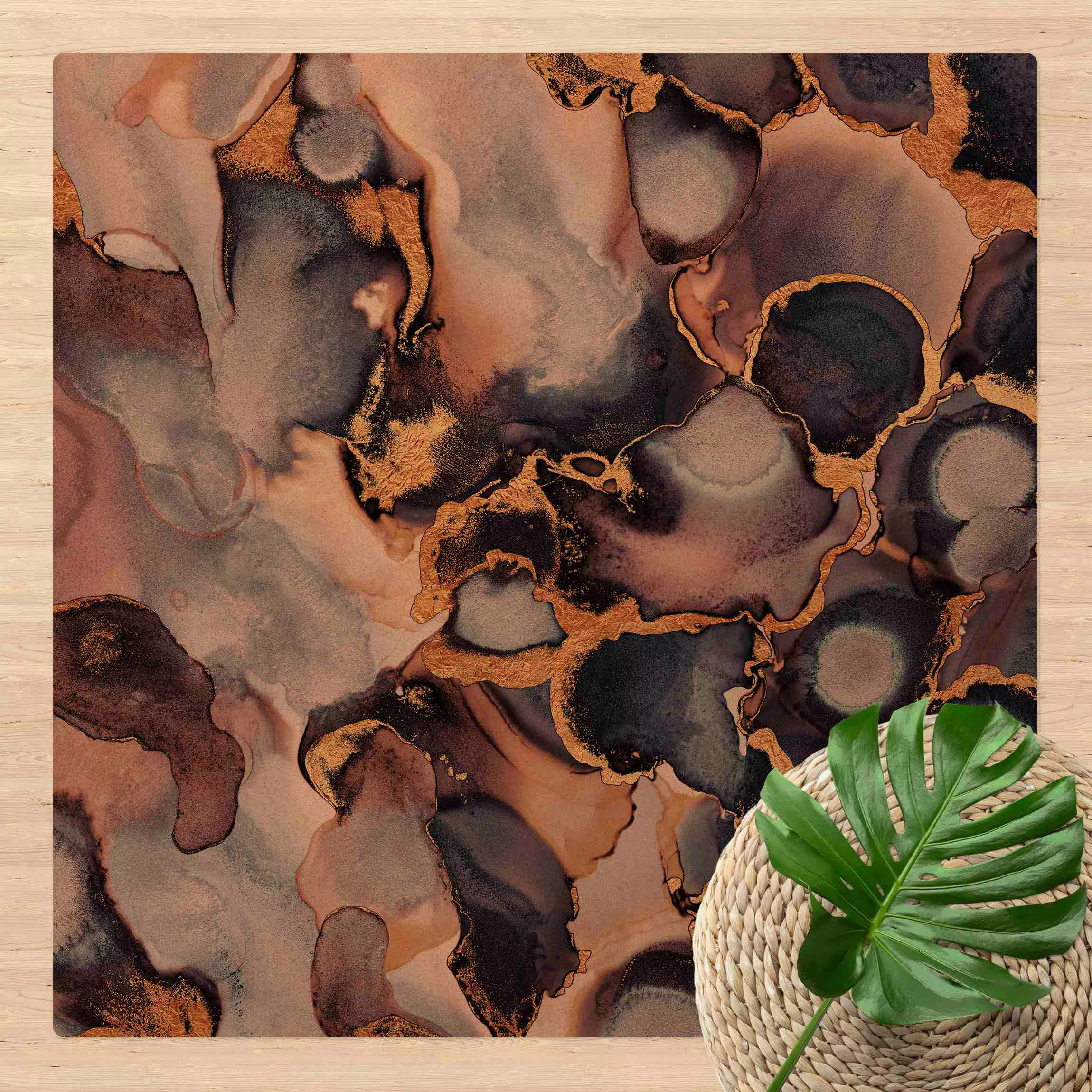 Kork-Teppich Marmor Aquarell mit Gold günstig online kaufen