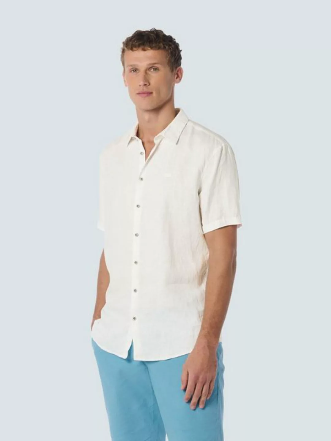 No Excess Short Sleeve Hemd Leinen Hellblau - Größe M günstig online kaufen