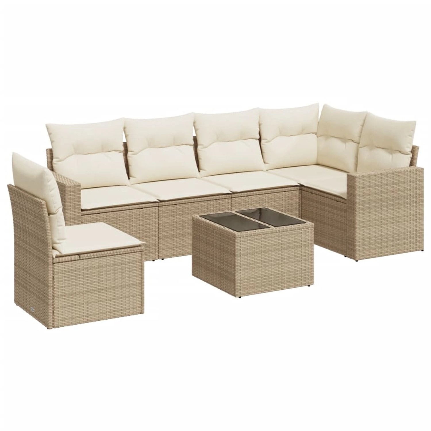 vidaXL 7-Tlg Garten-Sofagarnitur mit Kissen Beige Poly Rattan 3219028 günstig online kaufen