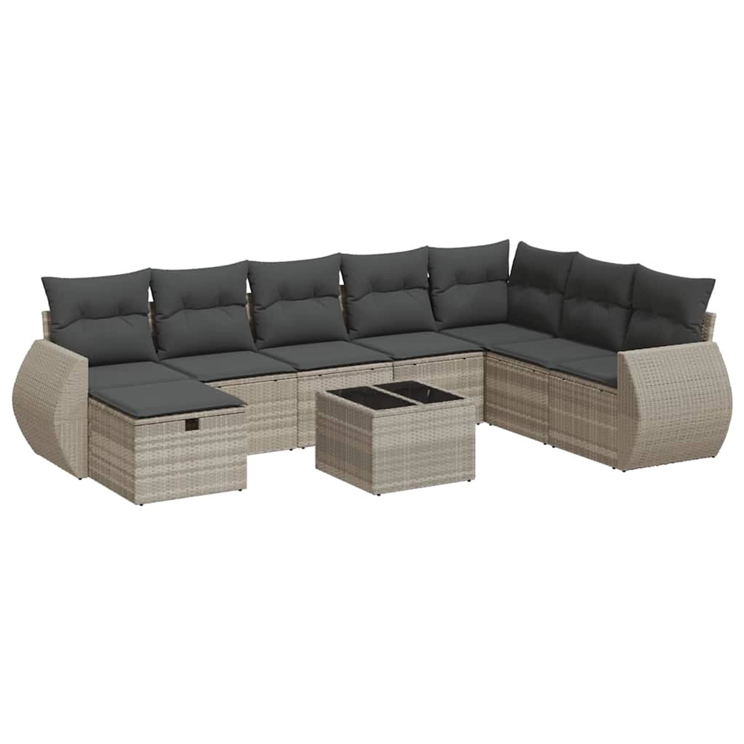 vidaXL 9-Tlg Garten-Sofagarnitur mit Kissen Hellgrau Poly Rattan 3325648 günstig online kaufen