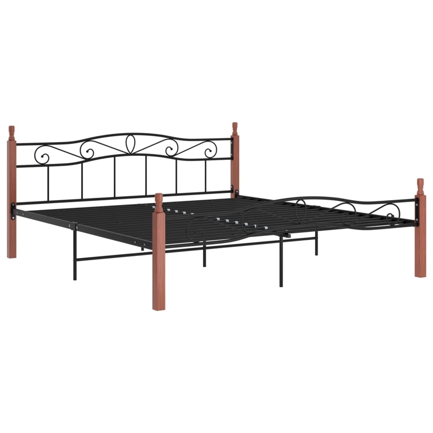 Bettgestell Schwarz Metall Und Massivholz Eiche 200x200 Cm günstig online kaufen