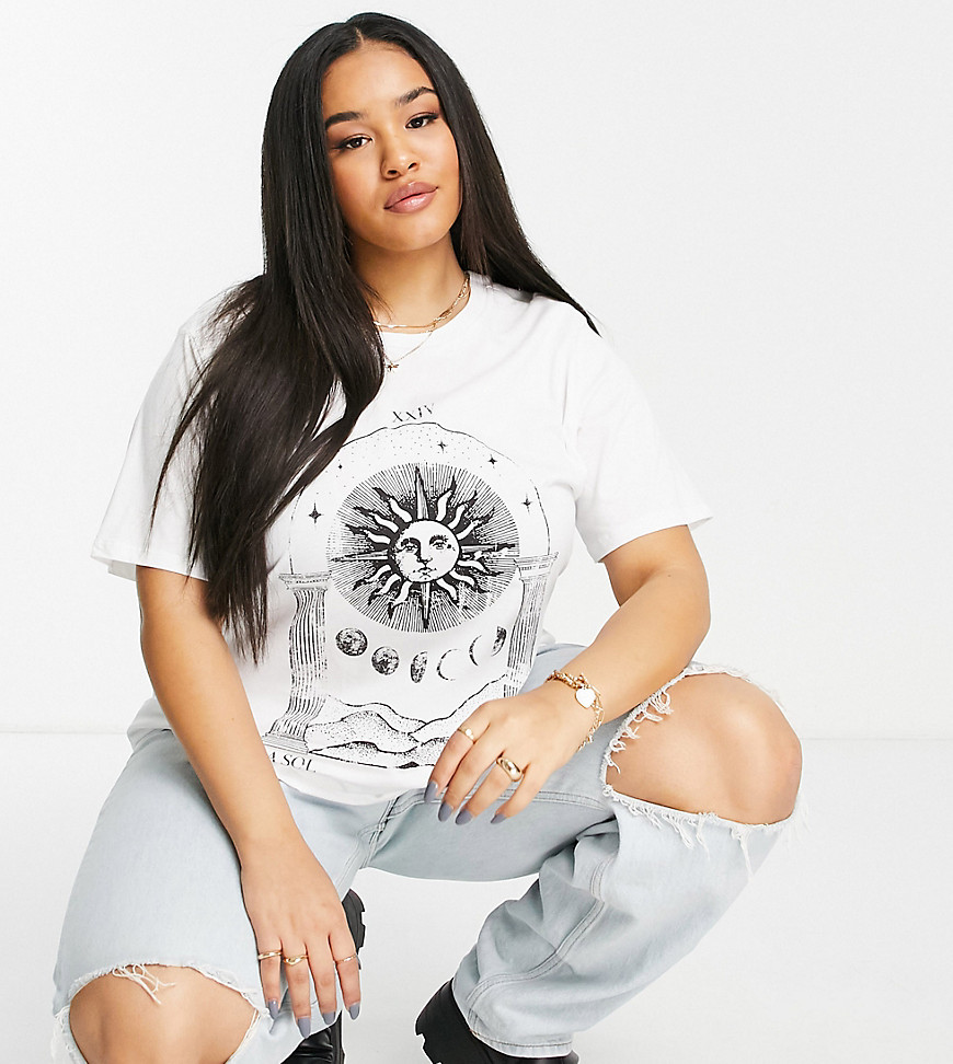 ASOS DESIGN Curve – T-Shirt mit Sonnenwende-Grafik in Weiß günstig online kaufen