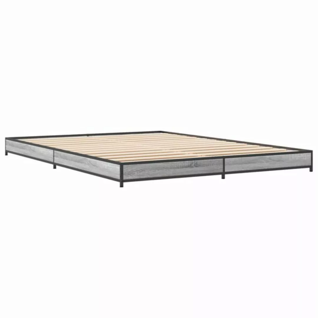 vidaXL Bett Bettgestell Grau Sonoma 135x190 cm Holzwerkstoff und Metall günstig online kaufen