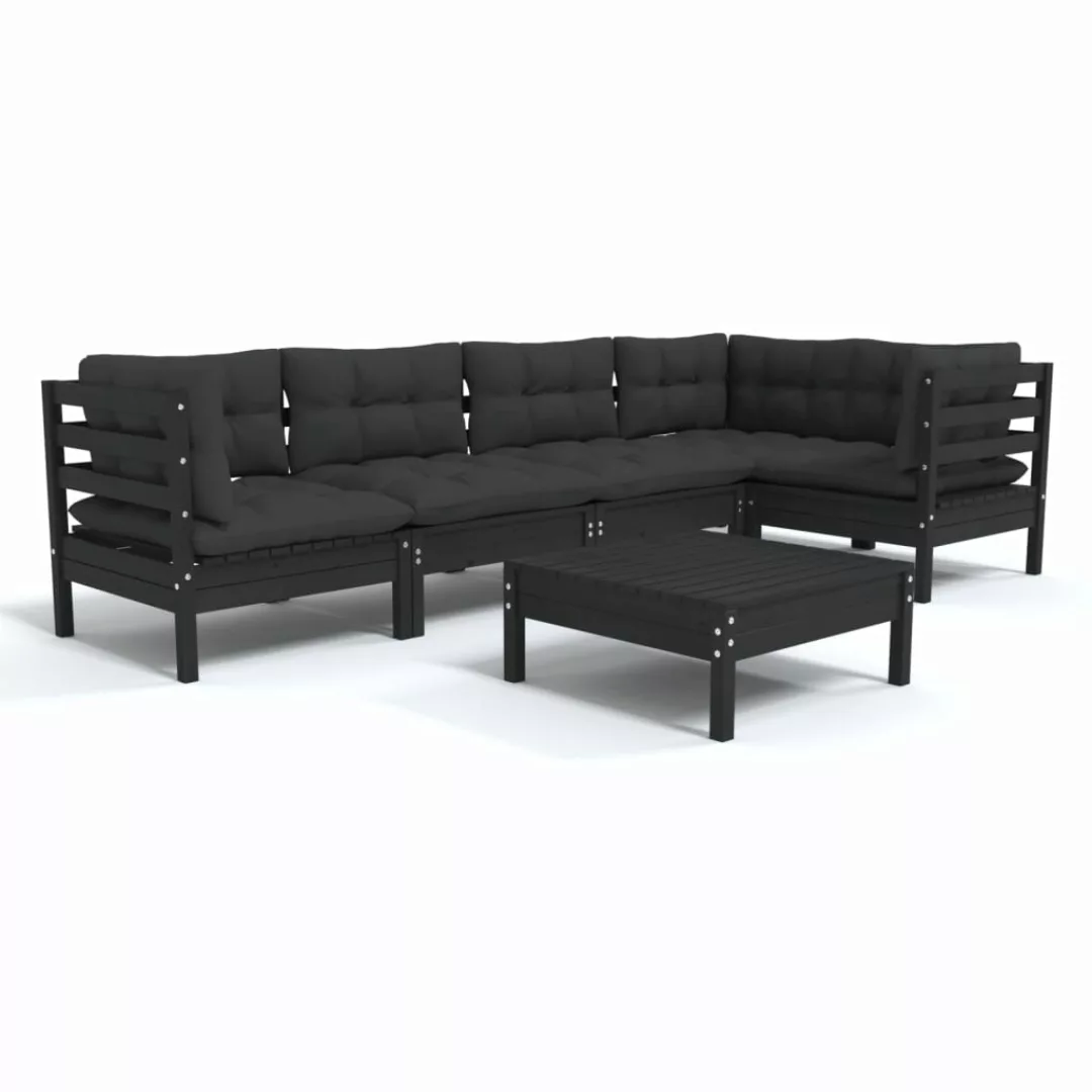 6-tlg. Garten-lounge-set Mit Kissen Schwarz Kiefernholz günstig online kaufen