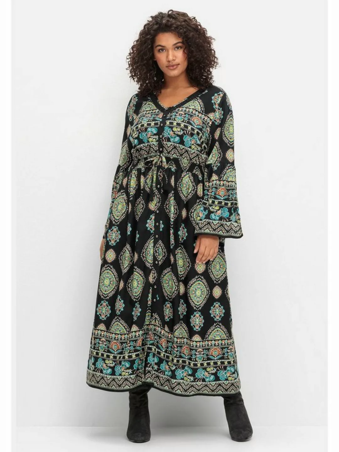 sheego by Joe Browns Maxikleid Große Größen im Boho-Stil, mit Trompetenärme günstig online kaufen