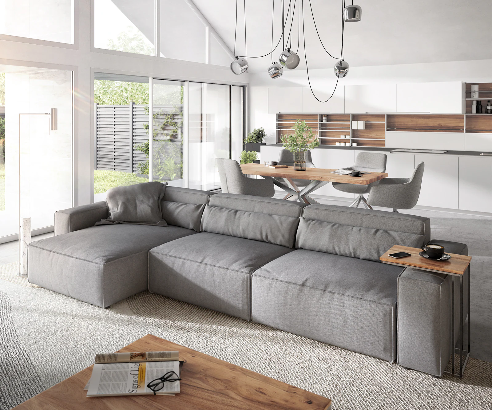 Ecksofa Sirpio XL 370x170 cm Mikrofaser Grau günstig online kaufen