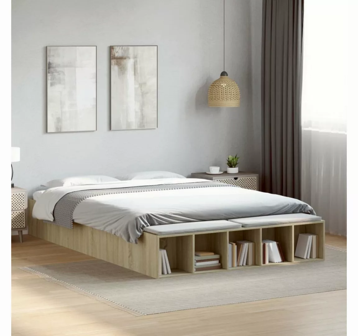 vidaXL Bett, Bettgestell Sonoma-Eiche 160x200 cm Holzwerkstoff günstig online kaufen