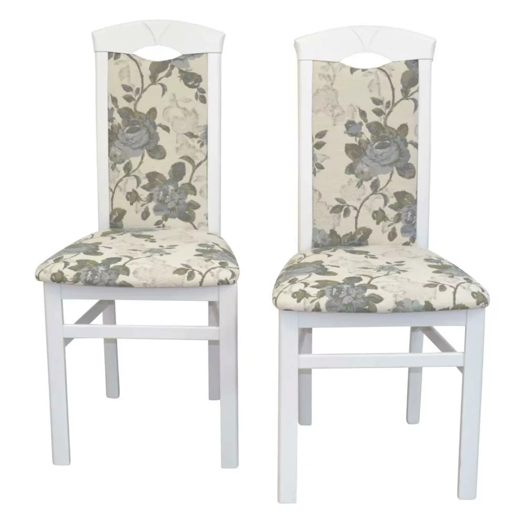 Esstisch Stühle geblümt in Beige und Weiß hoher Lehne (2er Set) günstig online kaufen