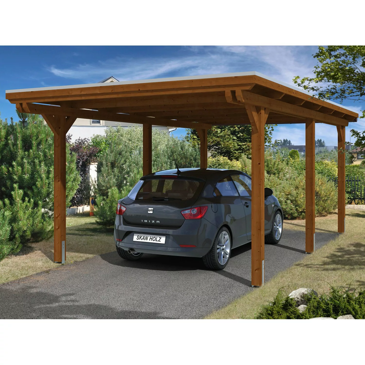 Skan Holz Einzelcarport Leimholz Nussbaum 354 cm x 604 cm günstig online kaufen