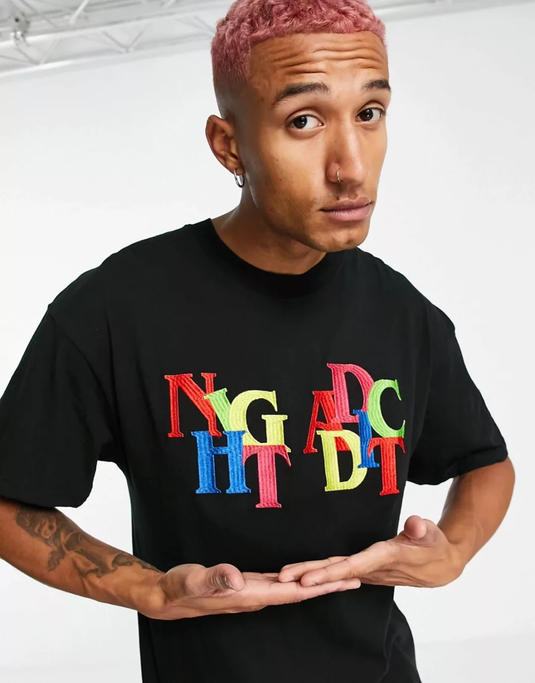 Night Addict – T-Shirt mit Stickerei-Schwarz günstig online kaufen