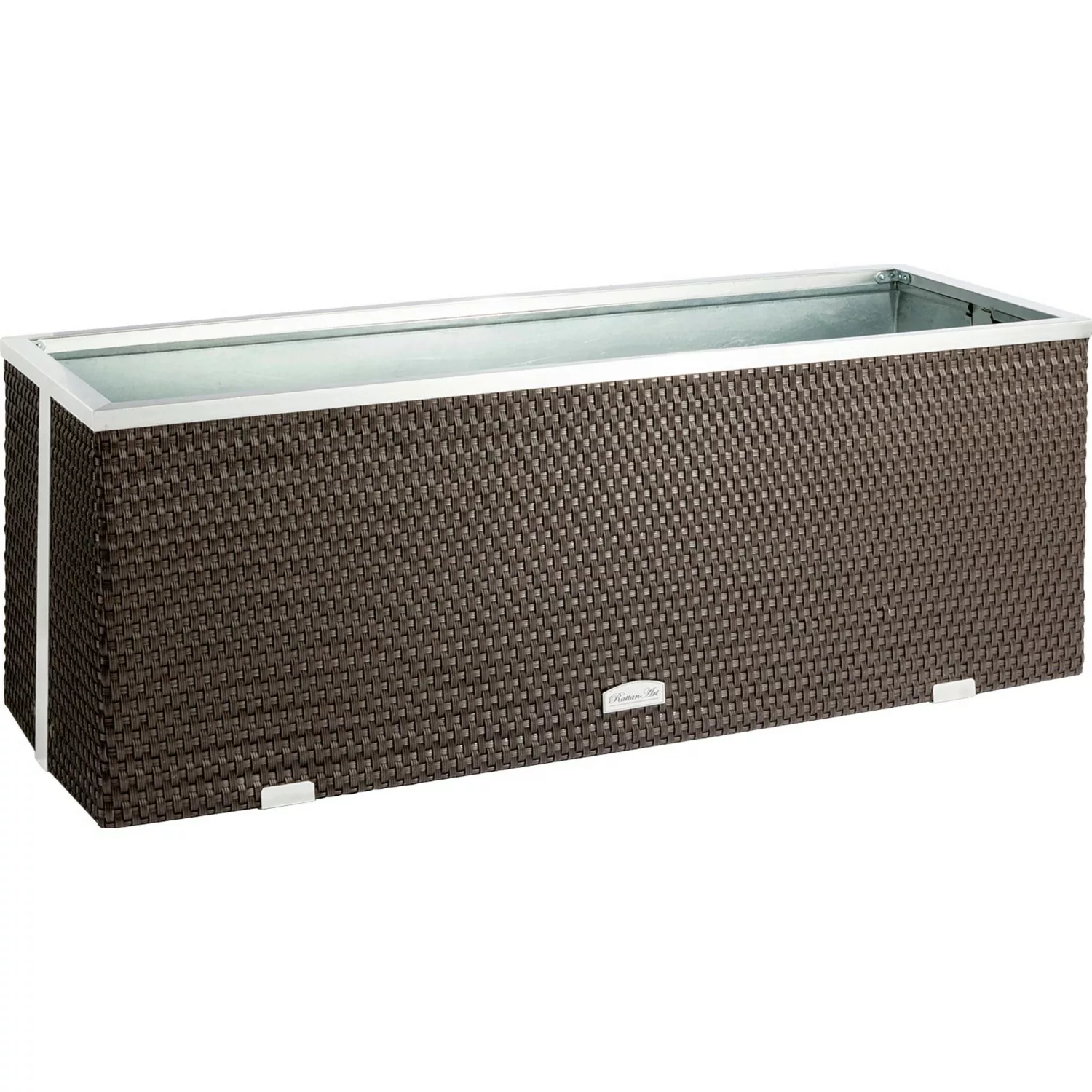 Wilk Polyrattan-Pflanzgefäß 98 cm x 25 cm Braun mit Alu-Beschlägen günstig online kaufen