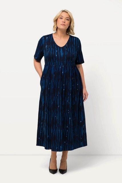 Ulla Popken Maxikleid Jerseykleid Batikmuster A-Linie V-Ausschnitt günstig online kaufen