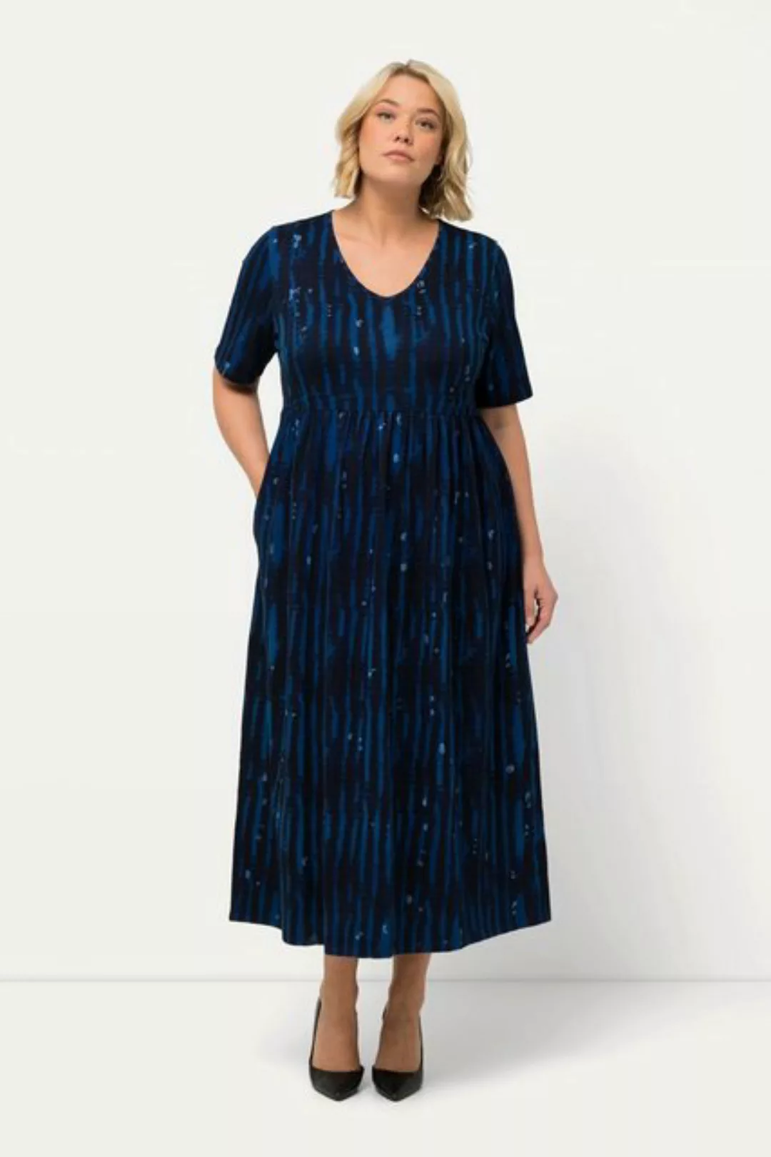 Ulla Popken Sommerkleid Jerseykleid Batikmuster A-Linie V-Ausschnitt günstig online kaufen