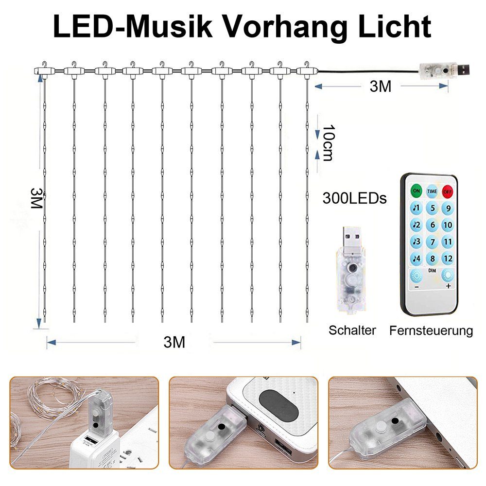 Sunicol LED-Lichtervorhang 3x3m 300 Wasserdicht LEDs günstig online kaufen