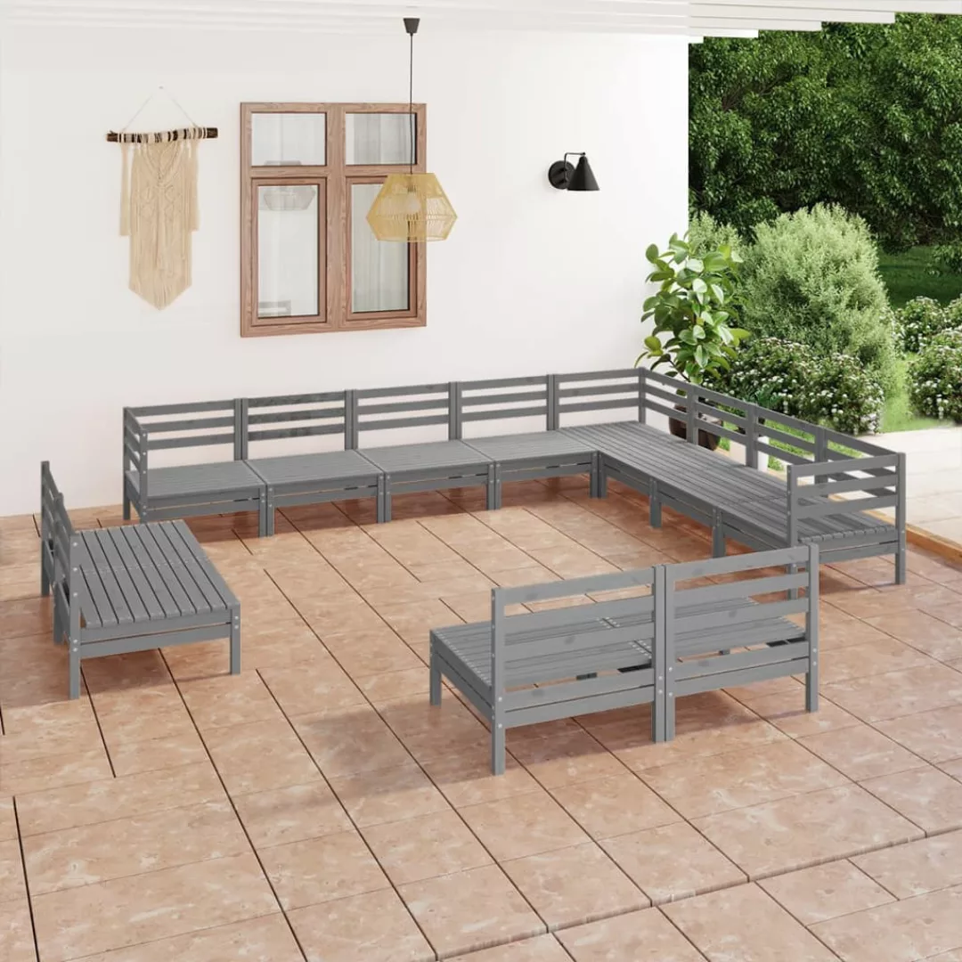 12-tlg. Garten-lounge-set Massivholz Kiefer Grau günstig online kaufen