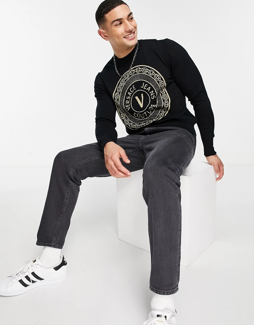 Versace Jeans Couture – Strickpullover in Schwarz mit Logo günstig online kaufen