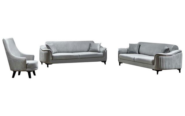 JVmoebel Sofa Graue Sofagarnitur Sofa Luxus Garniur Sofas Sessel 3+3+1 Sitz günstig online kaufen