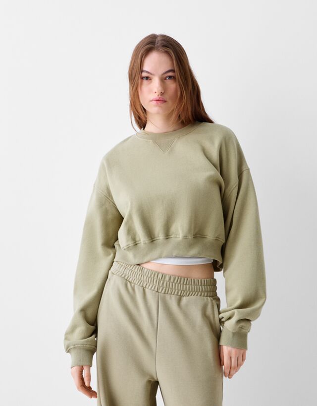 Bershka Cropped-Sweatshirt Bskteen M Khaki günstig online kaufen