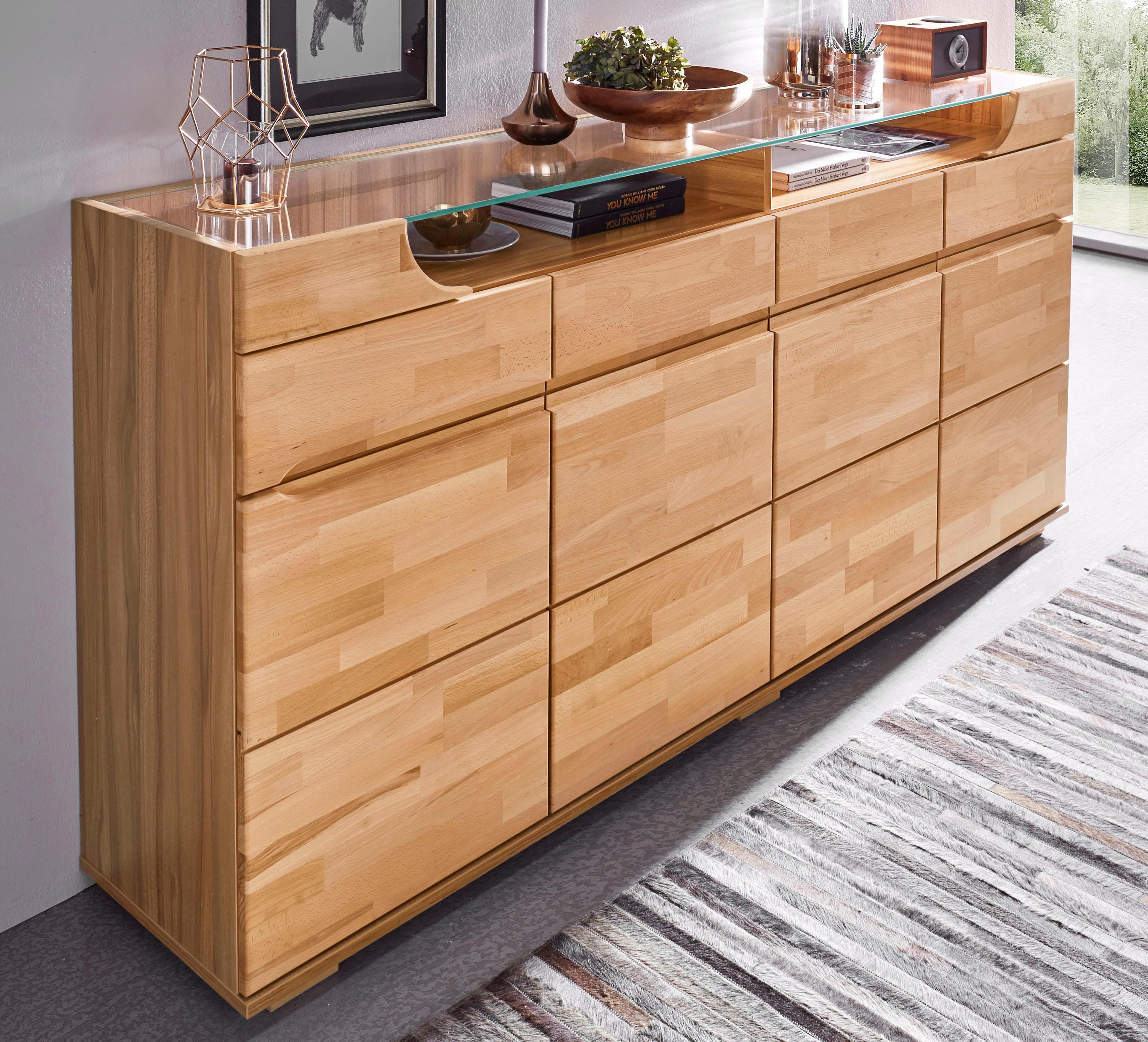 Home affaire Sideboard "Vetro,200cm breit,40 cm tief,4 Schubladen Oberplatt günstig online kaufen