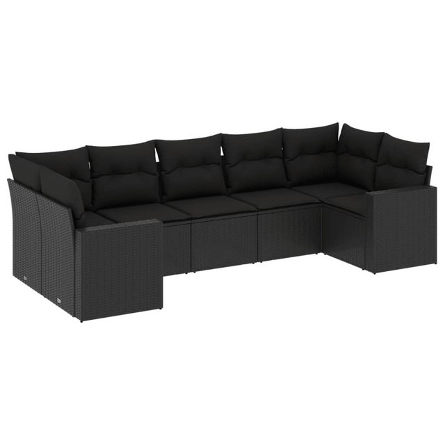 vidaXL Sofaelement 7-tlg. Garten-Sofagarnitur mit Kissen Schwarz Poly Ratta günstig online kaufen