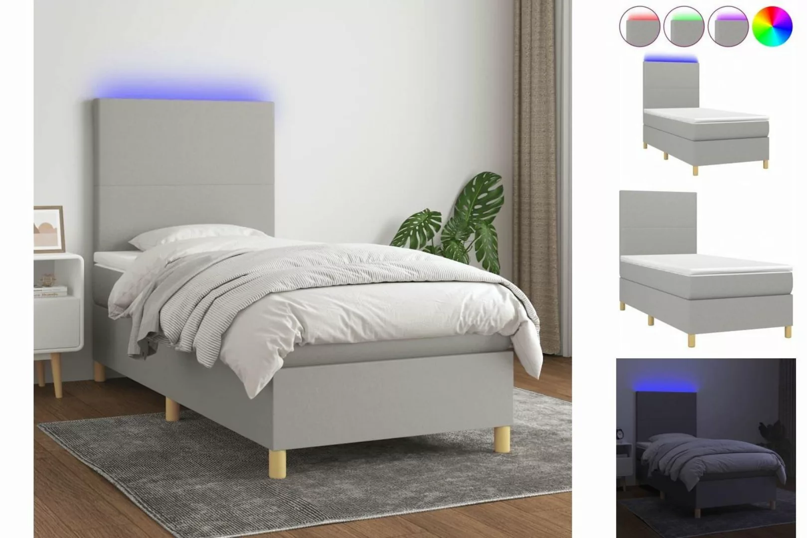 vidaXL Boxspringbett Boxspringbett mit Matratze LED Hellgrau 90x190 cm Stof günstig online kaufen