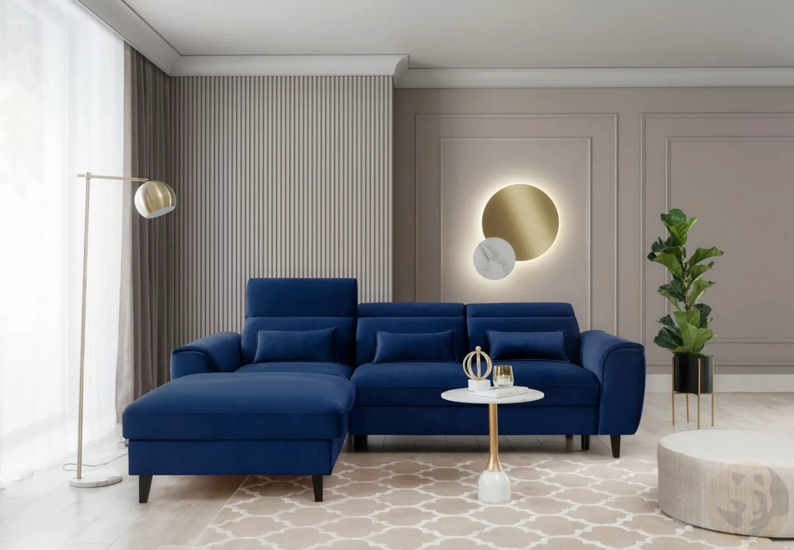 Friderik-EU Ecksofa FOBLE Elegante Couch aus Samtstoff, Schlaffunktion, Zie günstig online kaufen