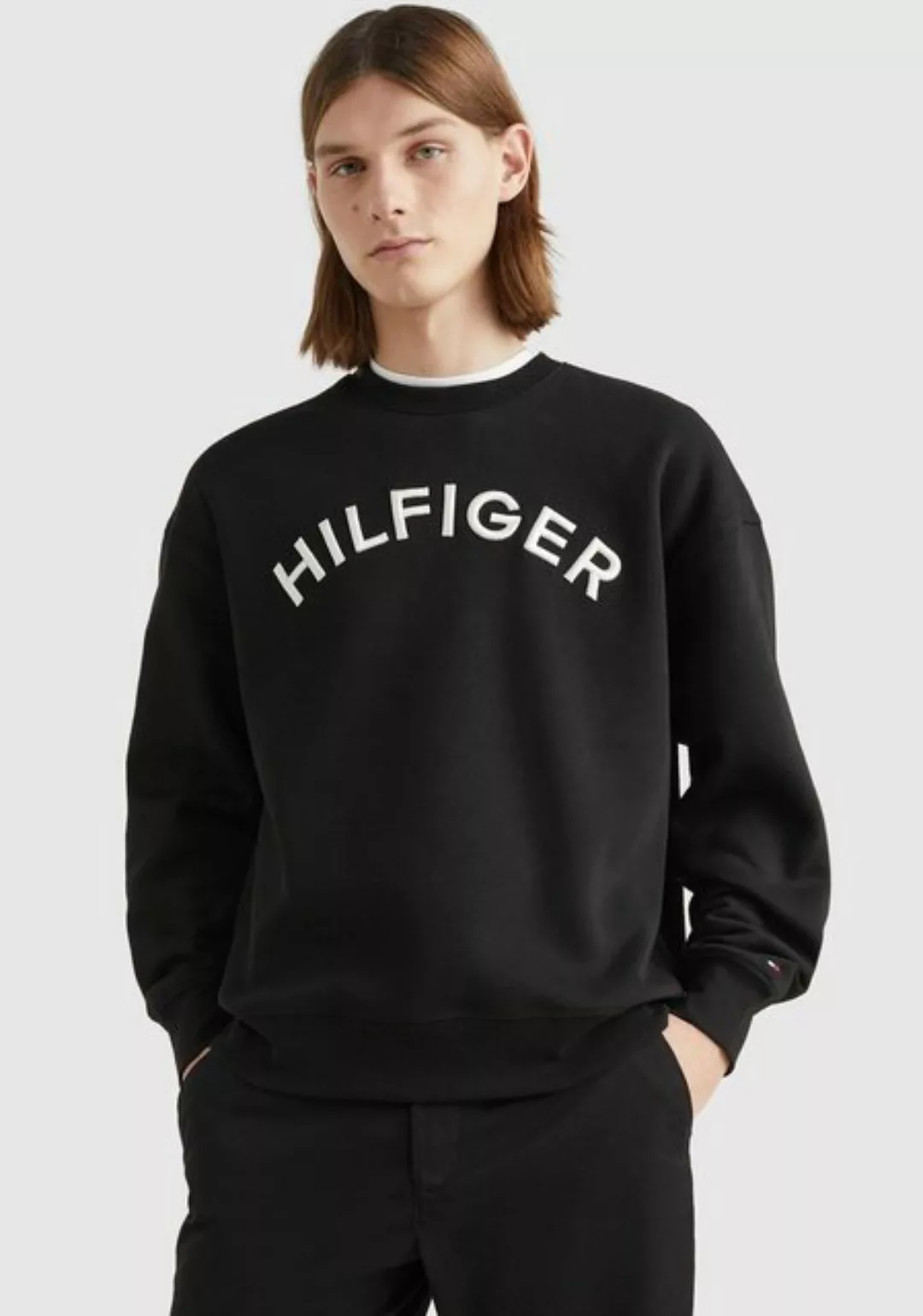 Tommy Hilfiger Sweatshirt HILFIGER ARCHED CREWNECK mit Rippbündchen günstig online kaufen