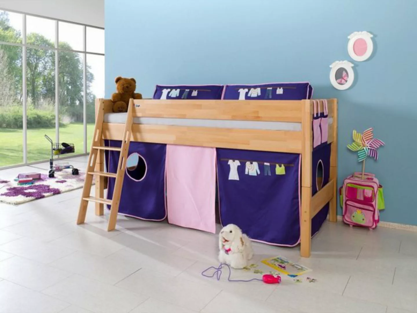 Natur24 Kinderbett Halbhohes Einzelbett Kim Buche Natur lackiert 90x200cm E günstig online kaufen
