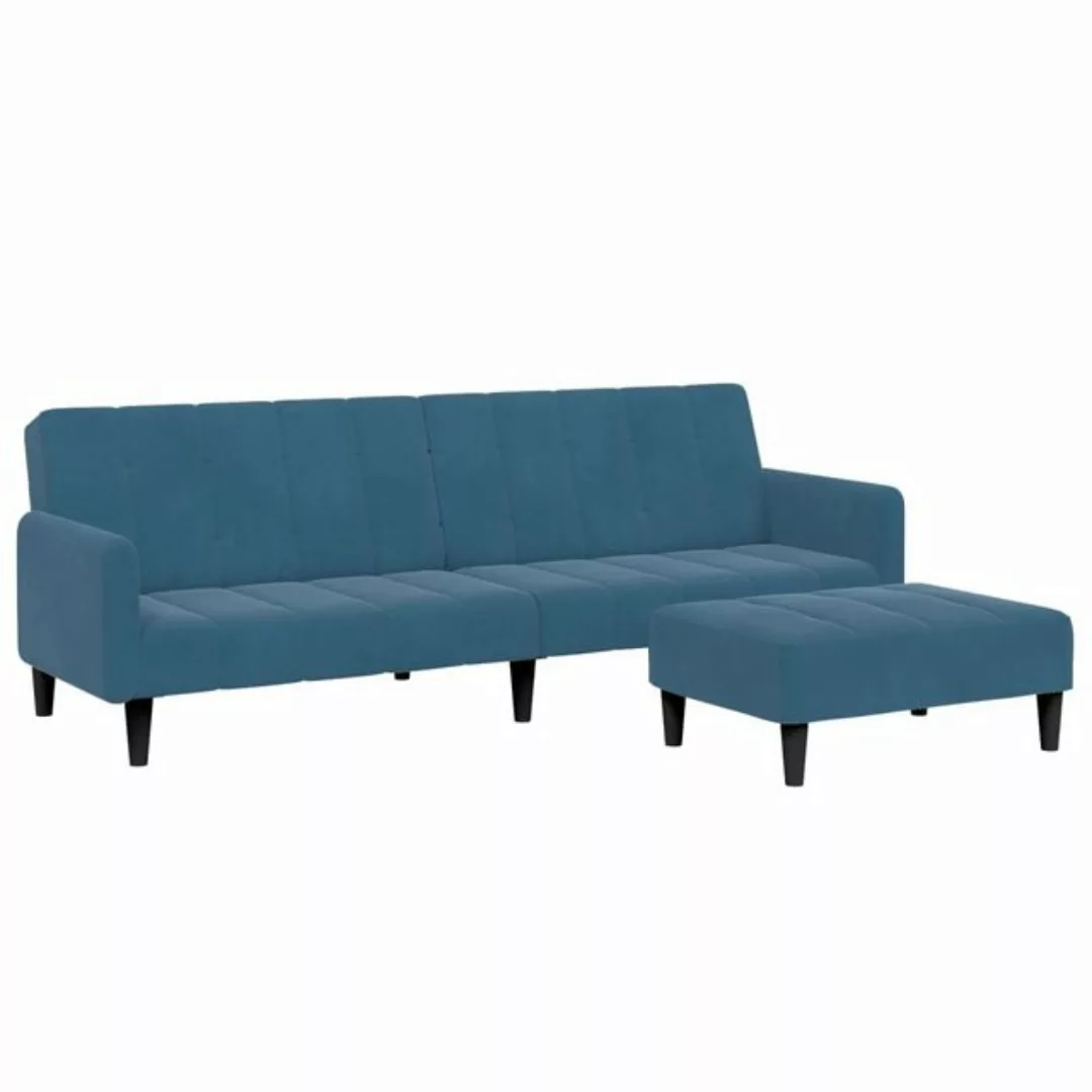 vidaXL Sofa Schlafsofa 2-Sitzer mit Fußhocker Samt, mit Armlehnen, Blau günstig online kaufen