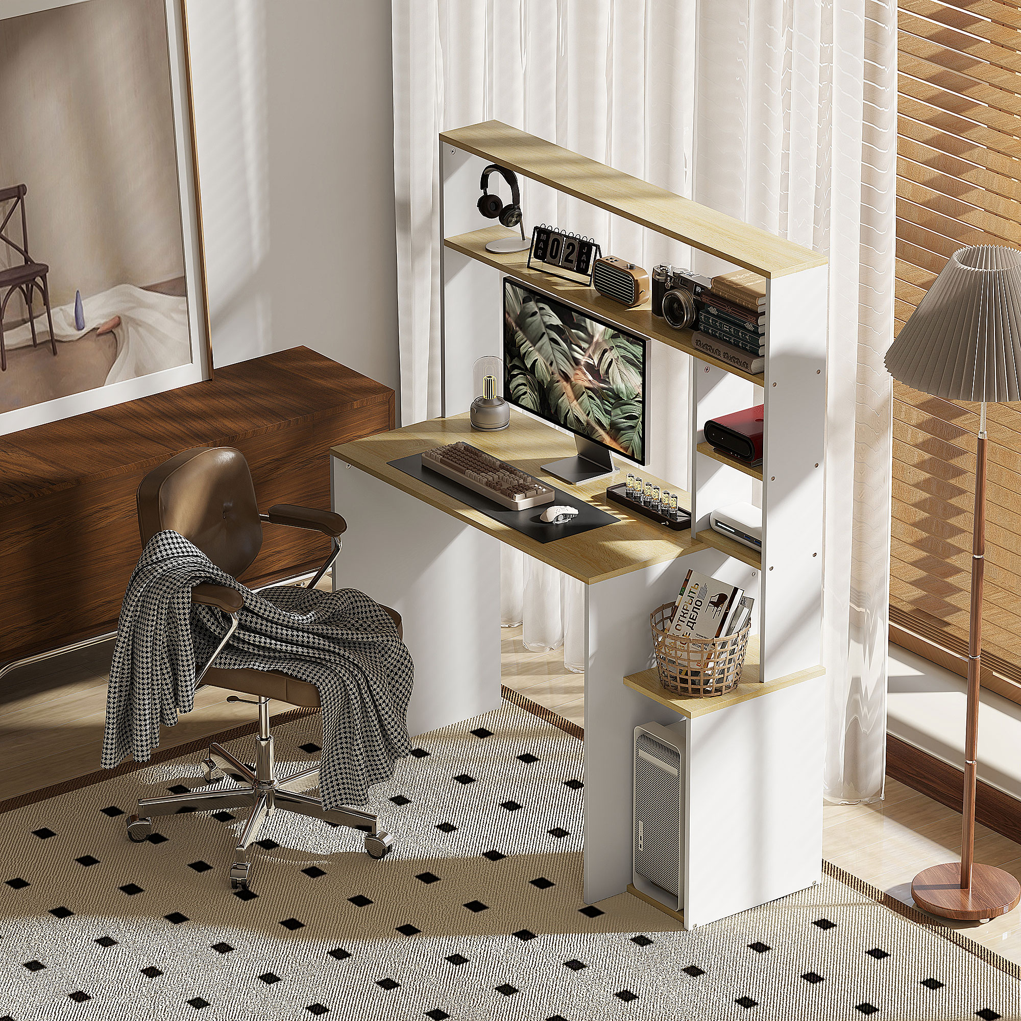 HOMCOM Schreibtisch 113 x 45 cm Computertisch Bürotisch mit offenen Regalen günstig online kaufen