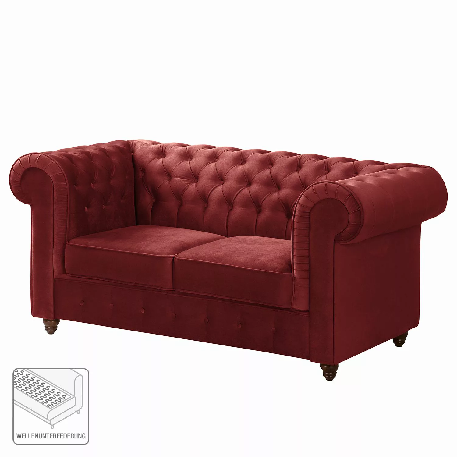 home24 Maison Belfort Sofa Pintano 2-Sitzer Rot Samt 177x77x92 cm günstig online kaufen